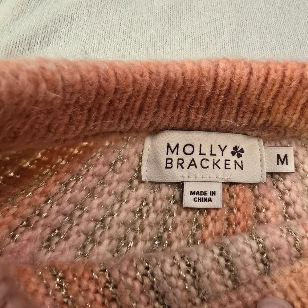 Molly Bracken Pink Peach Striped Crew Neck Sweater - Picture 8 of 14